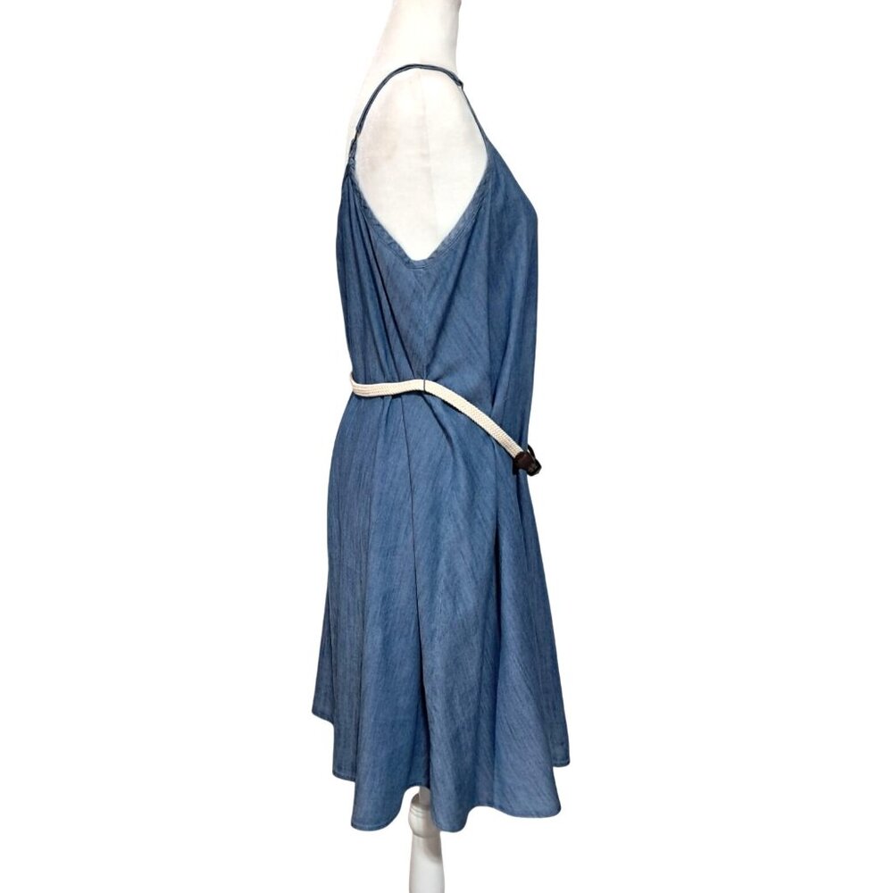 Motherhood Maternity Dress Womens Size L Blue Chambray Belted Knee Length - Picture 7 of 12